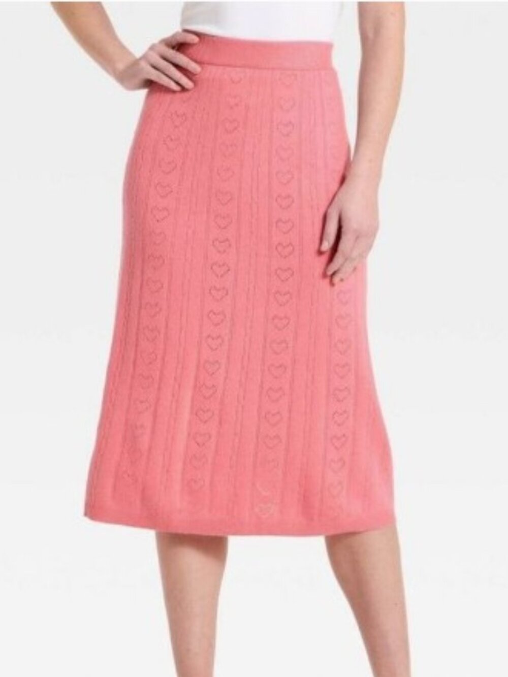 A New Day Valentine's Pointelle Heart Elastic Waistband Sweater Skirt Size XXL